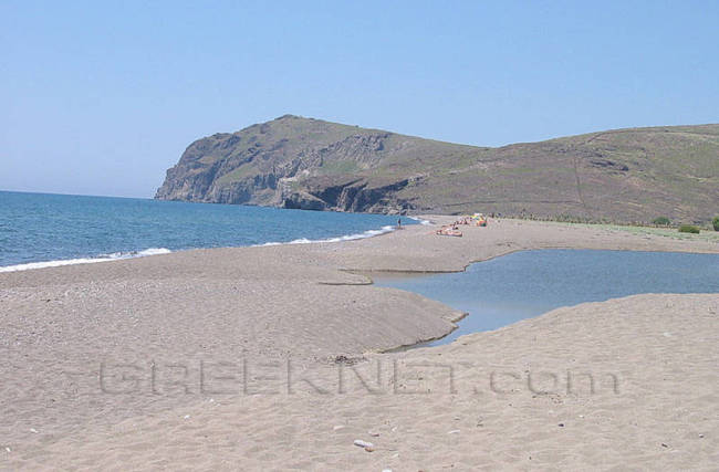 The long sandy beach of Skala Eresos in West Lesvos